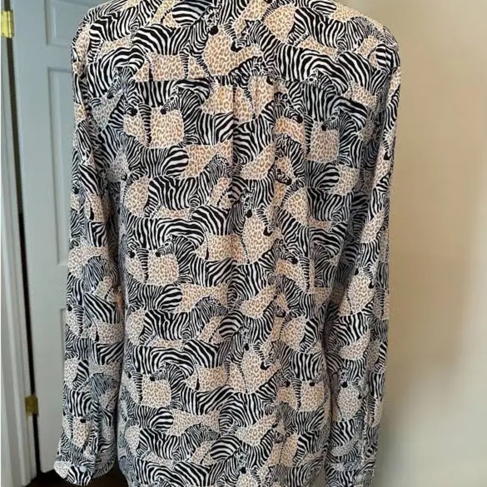 J. Crew Band Collar Zebra Print Blouse - Medium - NWOT- Rt $65 - Picture 2 of 4